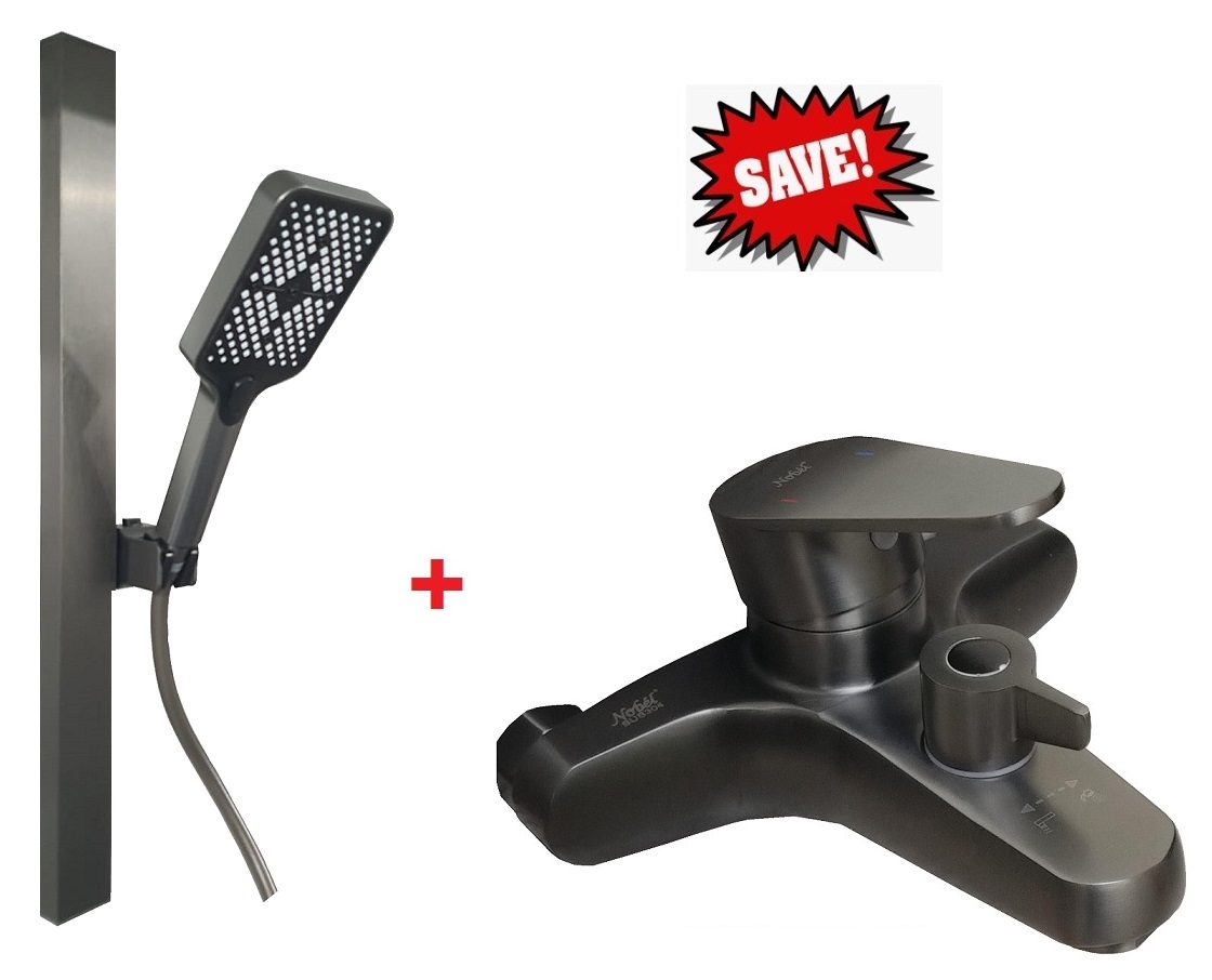 Bathroom Shower Set Bundle With Bath Mixer - Gun Metal Colour
